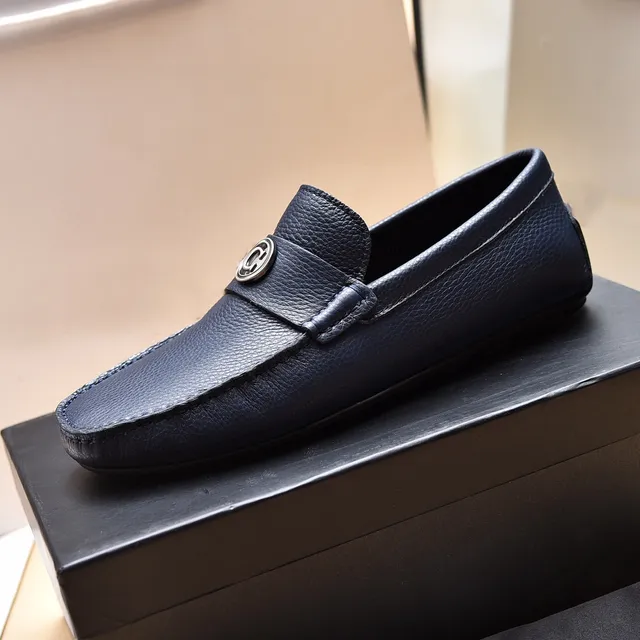 Coach Navy Silver Pebbled Leather Single Strap Loafer