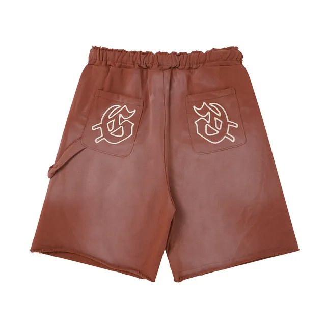 Purple Blue Elastic Waist Patch Pockets Shorts