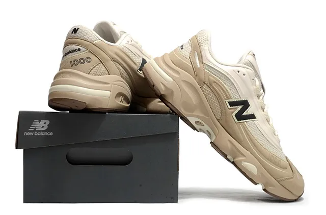 New Balance Beige Brown Midsole Mixed Suede And Mesh Upper Chunky Sneakers
