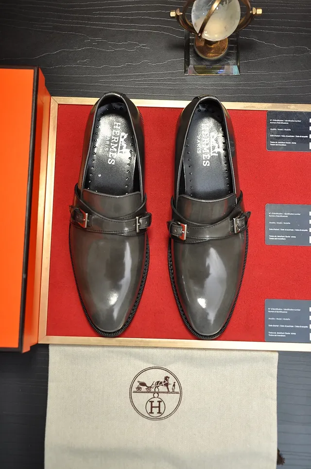 Hermès Double Monk Strap Patent Leather Gray Men's Monk Shoes