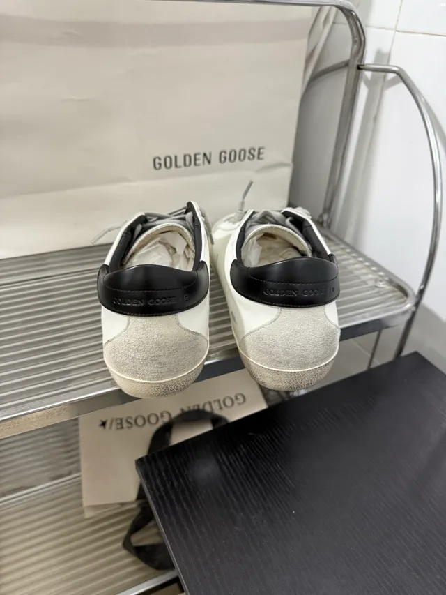 Golden Goose Super-Star Distressed White Black Star Lifestyle Sneakers