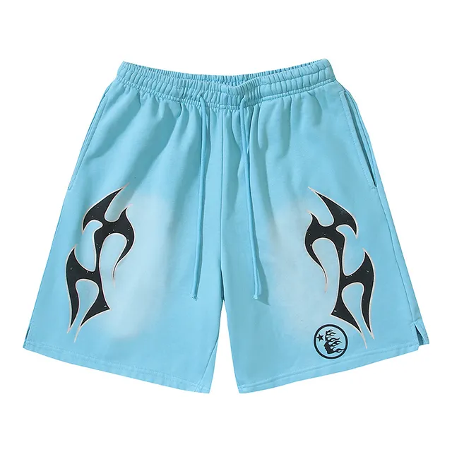 Light Blue Tribal Flame Graphic Shorts
