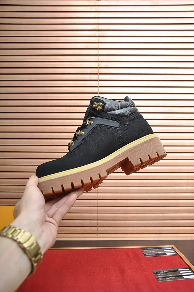 Louis Vuitton Black Beige Suede Upper Dual-Lace System Work Boots