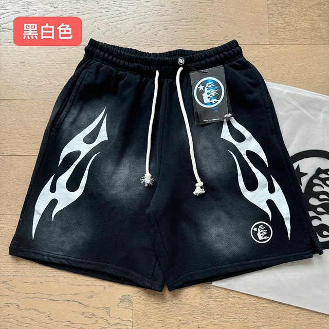 Black Gradient Flame Graphic Drawstring Waist Shorts