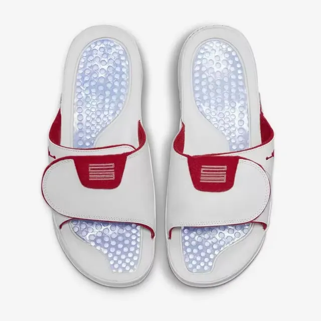 Air Jordan White Red Leather-Like Upper Textured Rubber Outsole Slippers