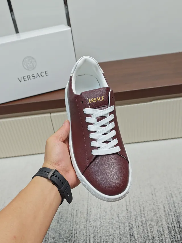 Versace Odissea Burgundy Leather Greca Midsole Lifestyle Sneakers