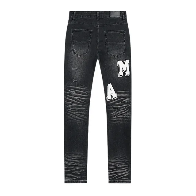Distressed Graphic-Print Slim-Fit Washed Black Jeans