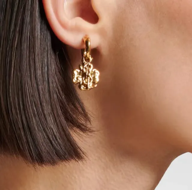 Saint Laurent Clover YSL Monogram Gold-Tone Hoop Earrings
