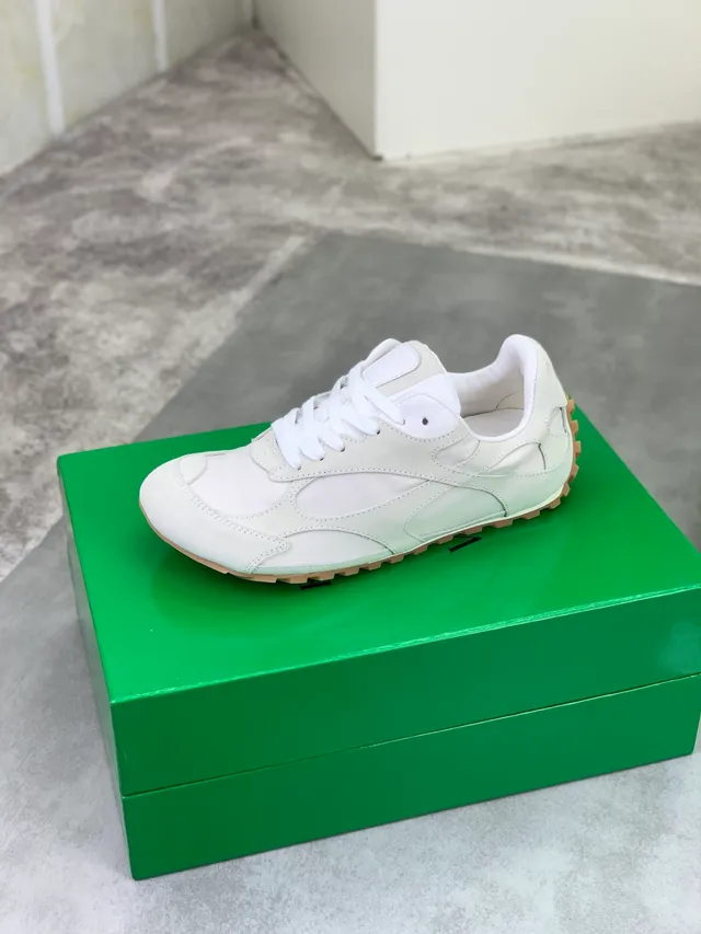 Bottega Veneta Andiamo Beige White Minimalist Suede-and-Nylon Panelled Lifestyle Sneakers