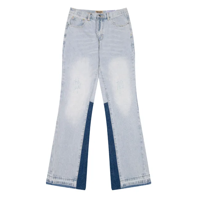 Levi's Blue Navy Light-Wash Distressed Denim Flared Leg Jeans