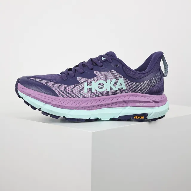 Hoka Clifton Purple Pink Knit Upper Rocker Sole Running Shoes