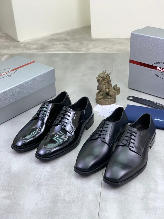Prada Black Cap-Toe Welted Oxford Shoes