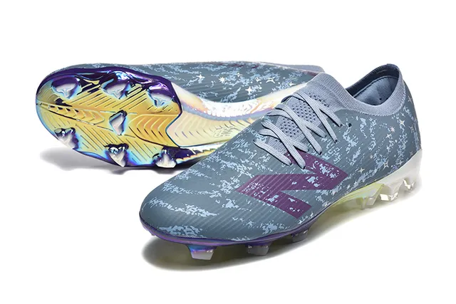 New Balance Gray Purple Low-Cut Knit Upper Asymmetric Lacing Firm-Ground Soccer Shoes