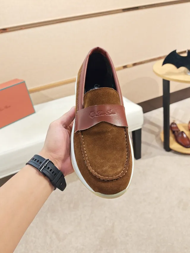 Brown Pink Suede Upper Leather Strap Detail Loafer