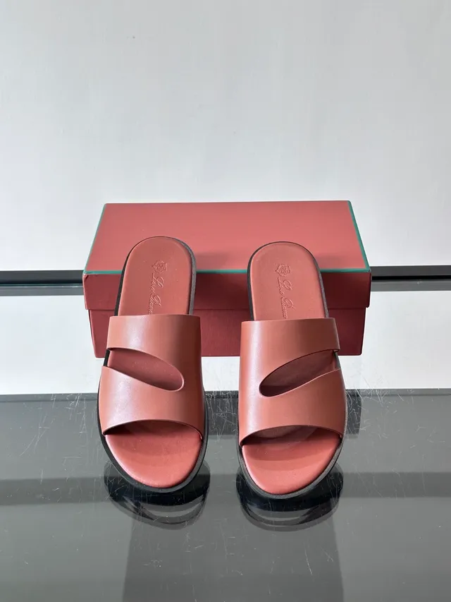 Loro Piana Croc-Embossed Two-Strap Slide Casual Sandals