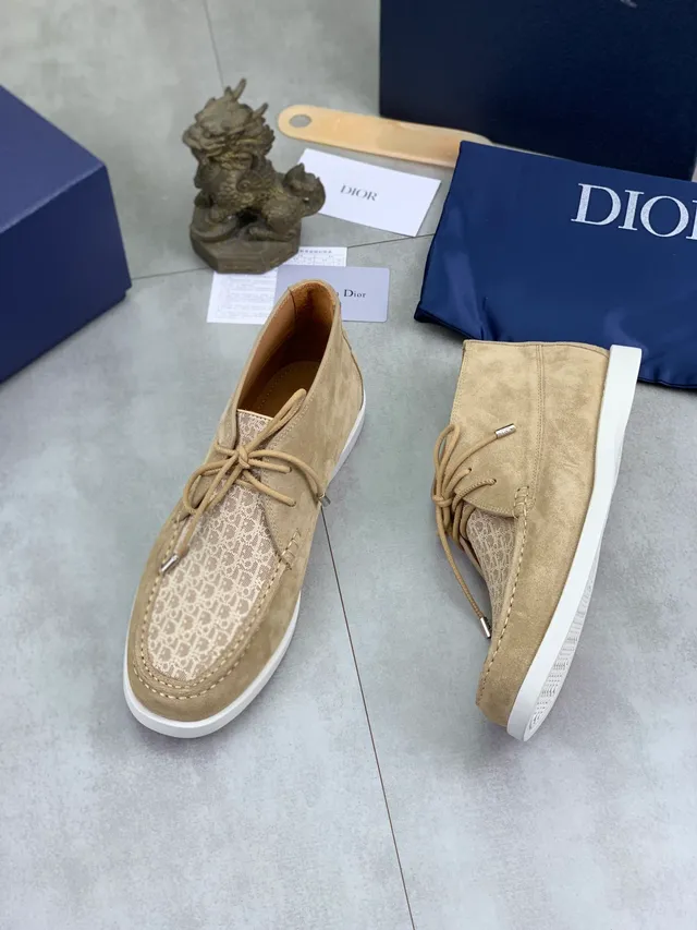 Dior Beige White Suede Upper Monogram Canvas Vamp Boat Shoes