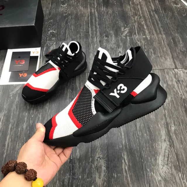 Y-3 Qasa Black Red Knit Upper Midfoot Strap Lifestyle Sneakers