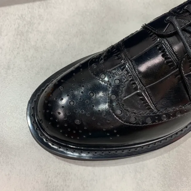 Dior Black Wingtip Patent And Textured Leather Brogue