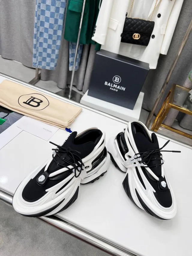 Balmain B-Court Black White Platform Sole Layered Construction Chunky Sneakers