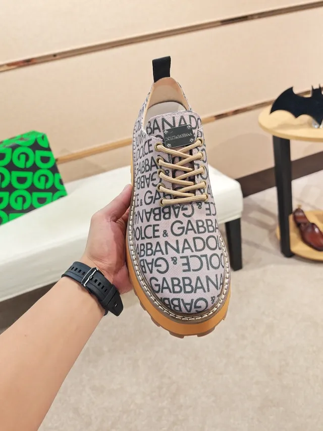 Dolce & Gabbana Beige Brown Logo-Print Canvas Upper Platform Sole Lifestyle Sneakers