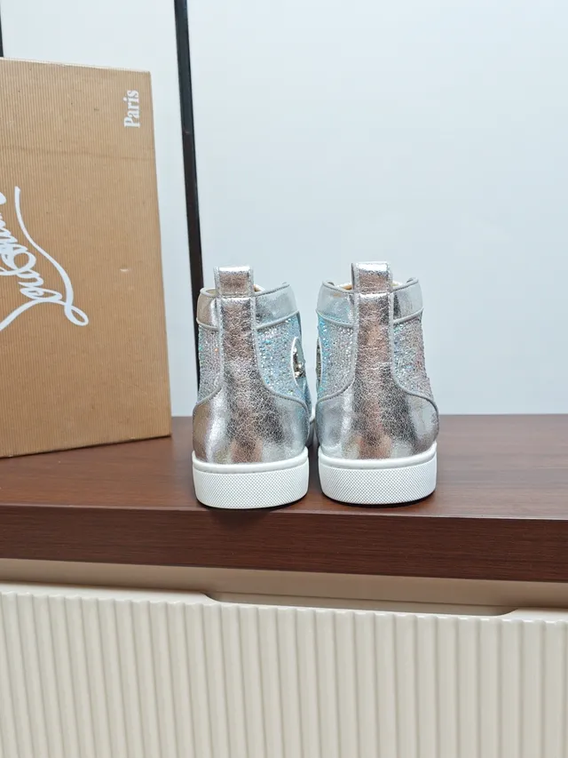 Christian Louboutin Crystal-Embellished Metallic High-Top Lifestyle Sneaker