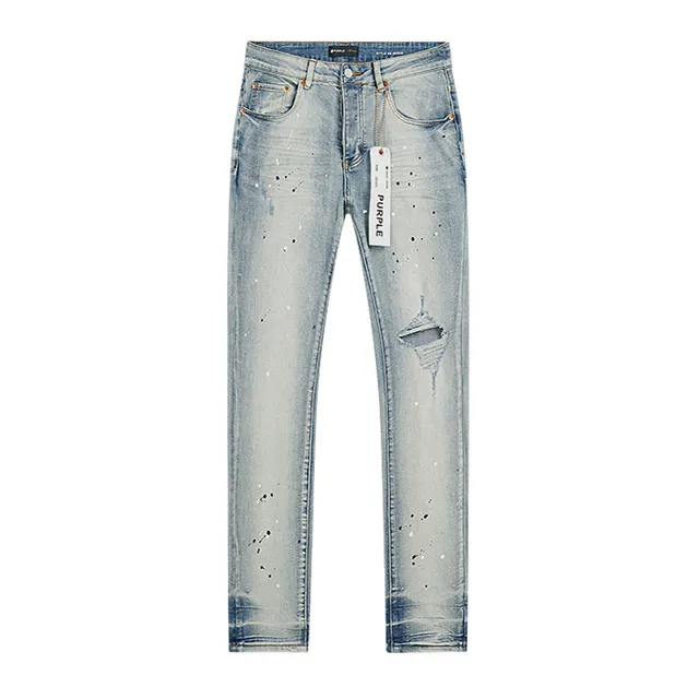 Purple Brand Light-Wash Paint-Splatter Distressed Slim-Fit Jeans