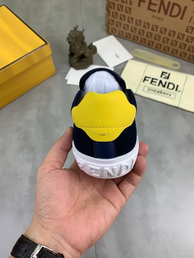 Fendi Monster Eye Navy and Yellow Suede Slip-On Lifestyle Sneakers