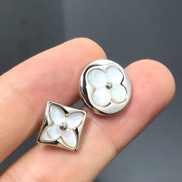 White Gold Floral Motif Mother-of-Pearl Inlay Brooch