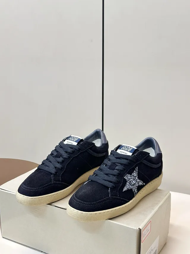 Golden Goose Ball Star Navy Suede Glitter Star Lifestyle Sneakers