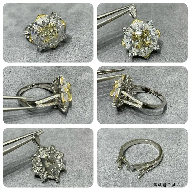 Floral Starburst Yellow and Clear Gemstone Dual-Tone Ring