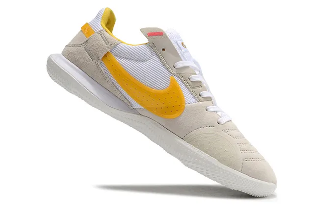 Nike Beige Yellow Low-Top Perforated Suede Toe Indoor Soccer Shoes