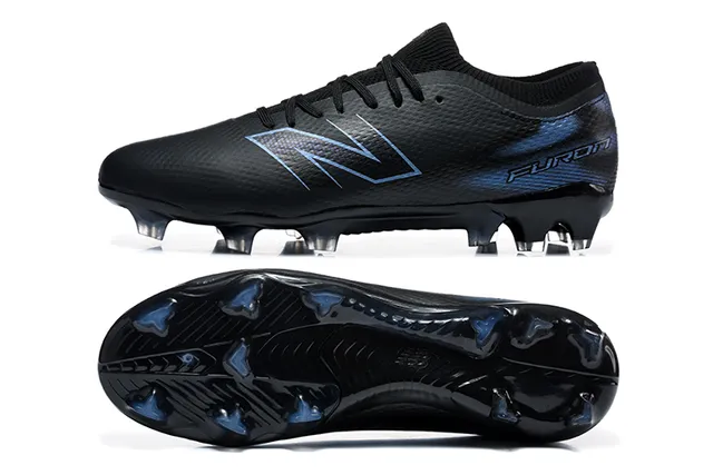 New Balance Furon Black Blue Low-Cut Knit Upper Molded Conical Studs Firm-Ground Soccer Shoes