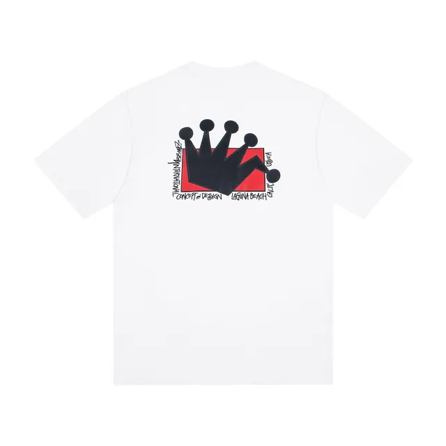 Stussy White Black Graphic Print Crown Motif T-Shirt