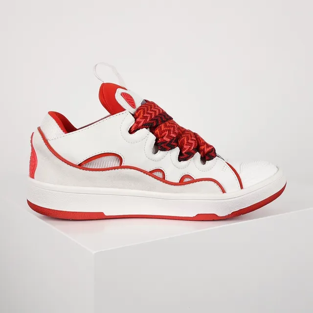 Le Coq Sportif White Red Wave-Cut Overlays Braided Laces Lifestyle Sneakers