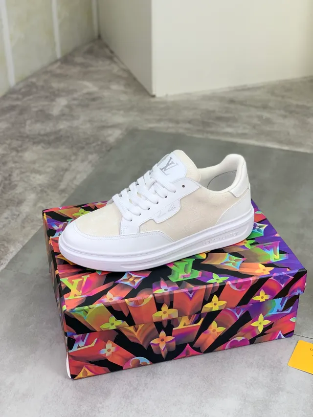 Louis Vuitton LV Trainer White Beige Monogrammed Canvas Smooth Leather Overlays Lifestyle Sneakers