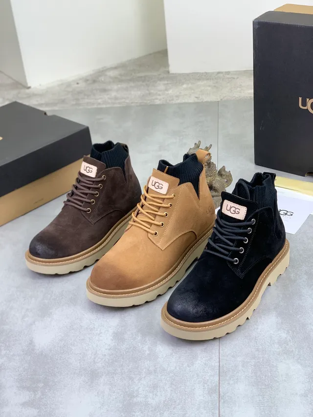 UGG Brown Suede Lace-Up Knit Collar Ankle Boot