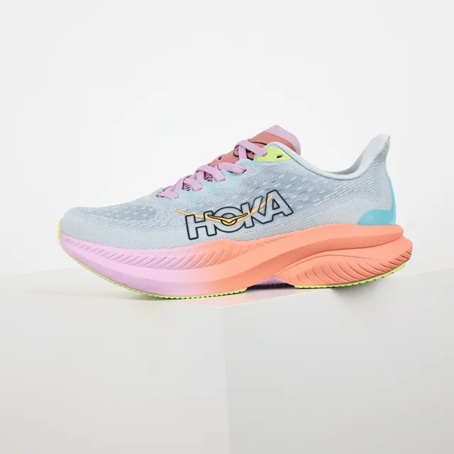 Hoka Blue Pink Engineered Knit Upper Gradient Midsole Running Shoes