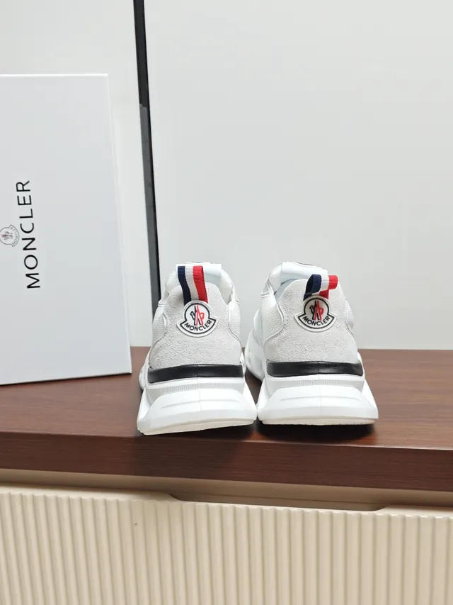 Moncler White Beige Sole Mixed Mesh And Suede Upper Chunky Sneakers