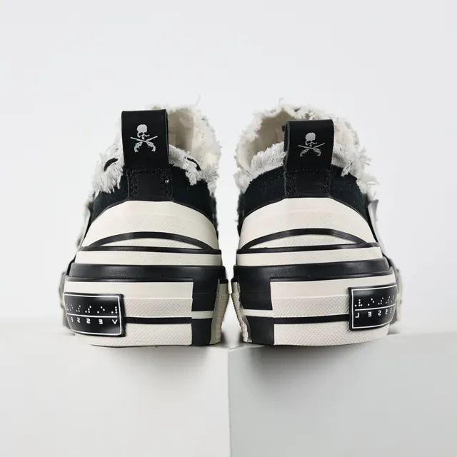 Converse Black White Frayed Raw-Edge Canvas Layered Midsole Lifestyle Sneakers