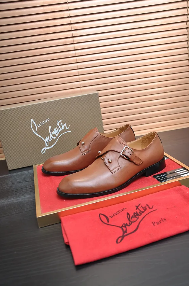 Brown Red Single Strap Buckle Closure Monk Shoes