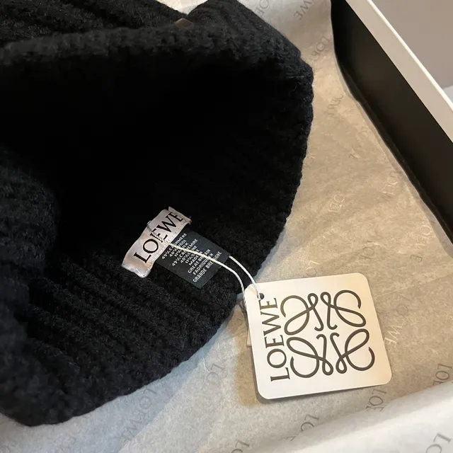 Loewe Anagram Patch Ribbed Knit Black Beanie