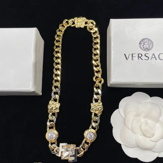 Versace Iconic Chain Gold-Tone Medusa and Crystal Necklace
