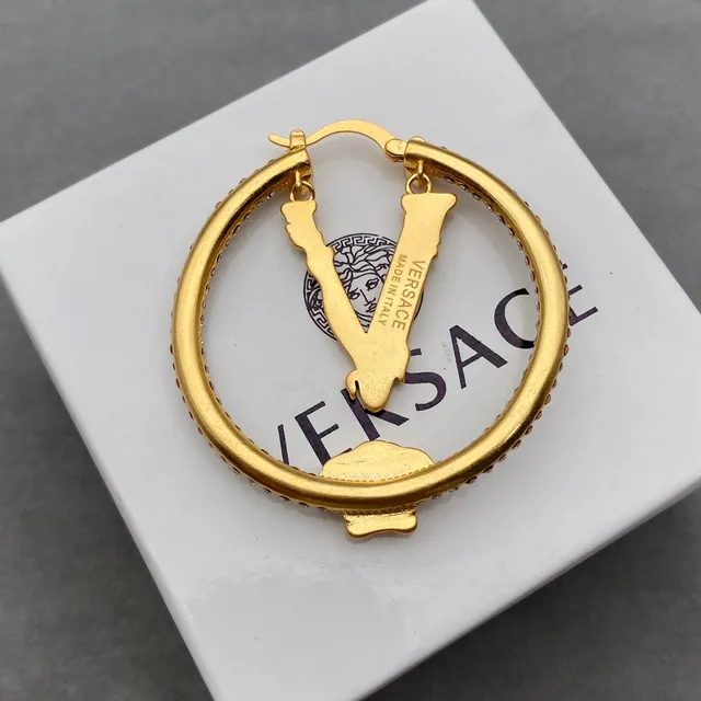 Versace Gold Silver Pavé-Crystal Hoop Earrings