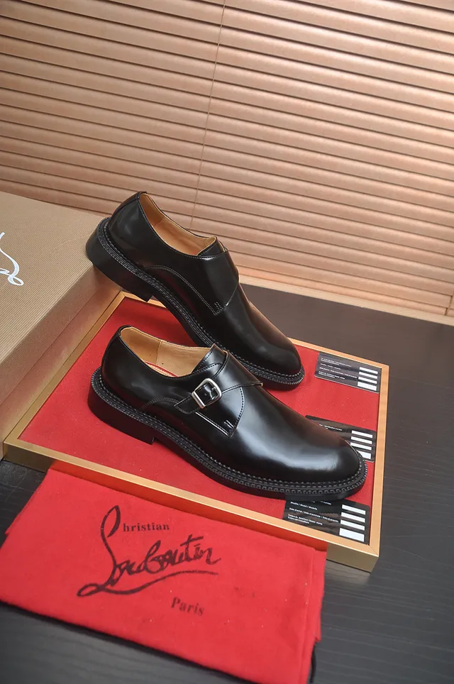 Christian Louboutin Black Red Single Strap Buckle Closure Monk Shoes