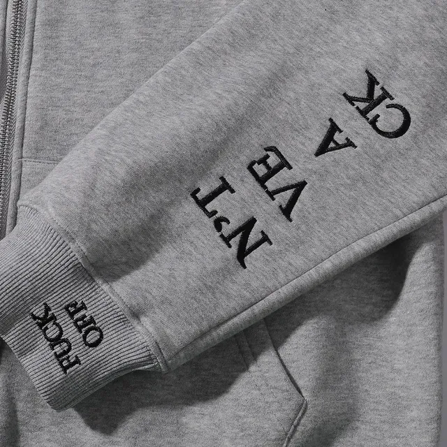 Supreme Full-Zip Navy Gray Embroidered Chest Logo Hoodie