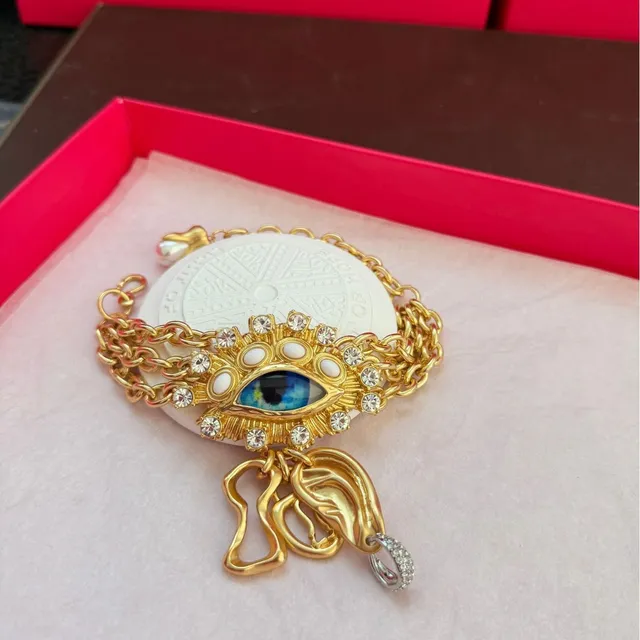 Gold-Tone Evil Eye Crystal Charm Bracelet