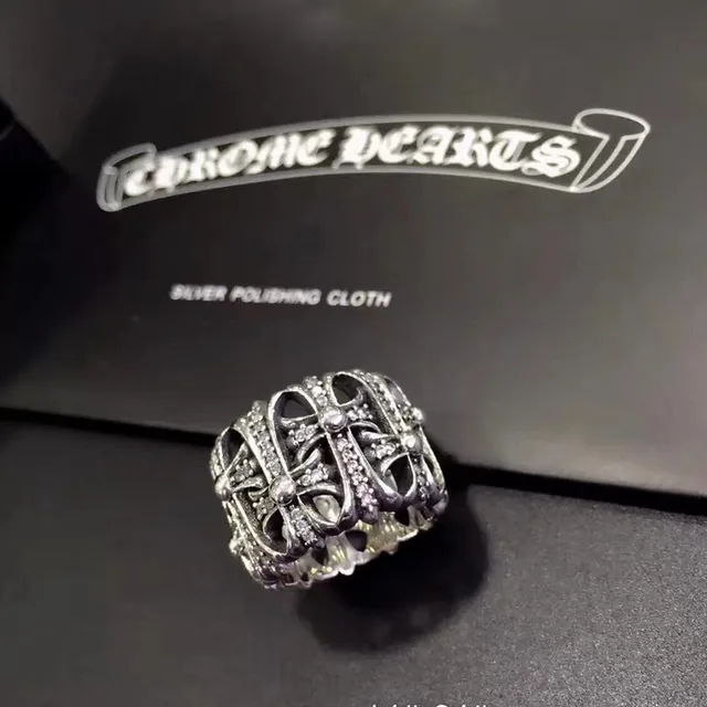 Chrome Hearts Cross Lattice Pavé Silver Ring