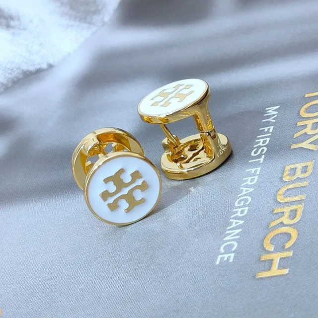 Tory Burch Mini Logo Stud Red Gold Circular Enamel Face Earrings