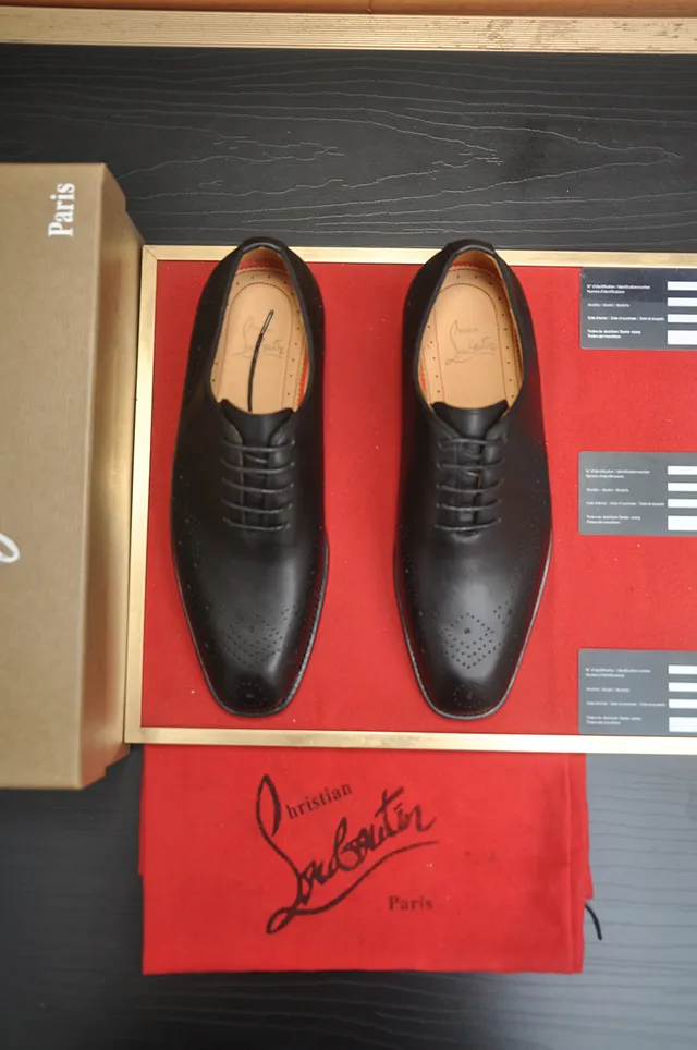 Christian Louboutin Black Red Leather Full Perforations Brogue