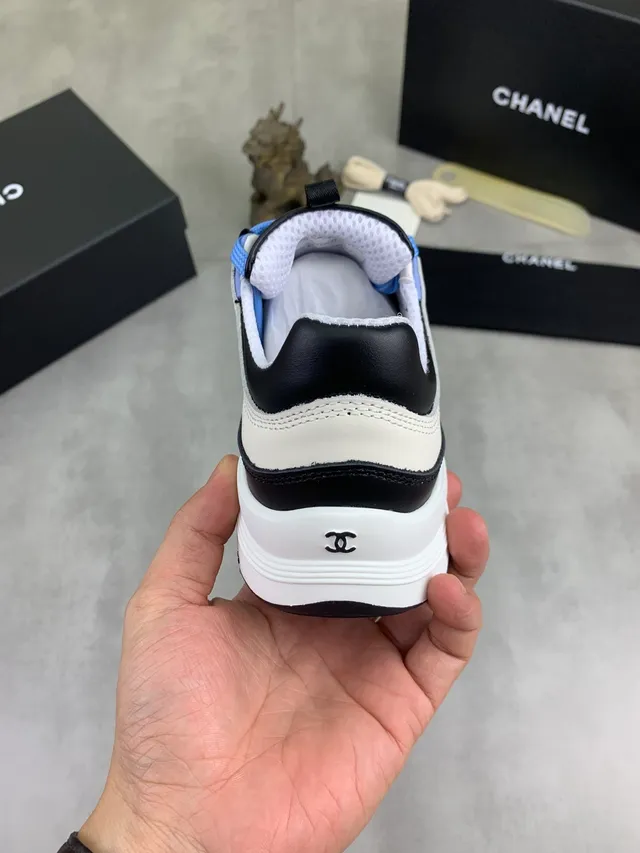 Chanel White Blue Layered Sole Interlocking CC Logo Chunky Sneakers